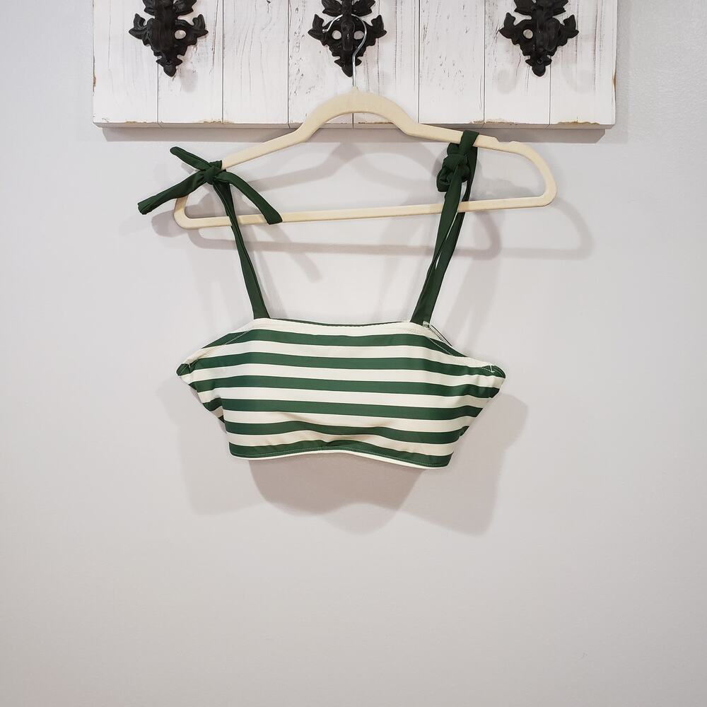 Summersalt Oasis Bikini Top Green White Stripe Tie Strap Swim Size 12 EUC